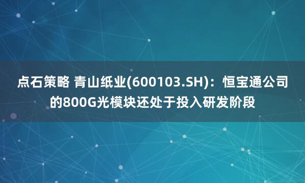 点石策略 青山纸业(600103.SH)：恒宝通公司的800G光模块还处于投入研发阶段